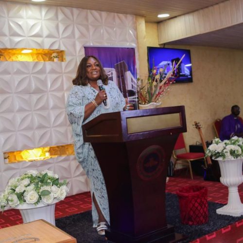 Mrs Paulette Alo speaking at an event on behalf of The King’s Comfort Foundation